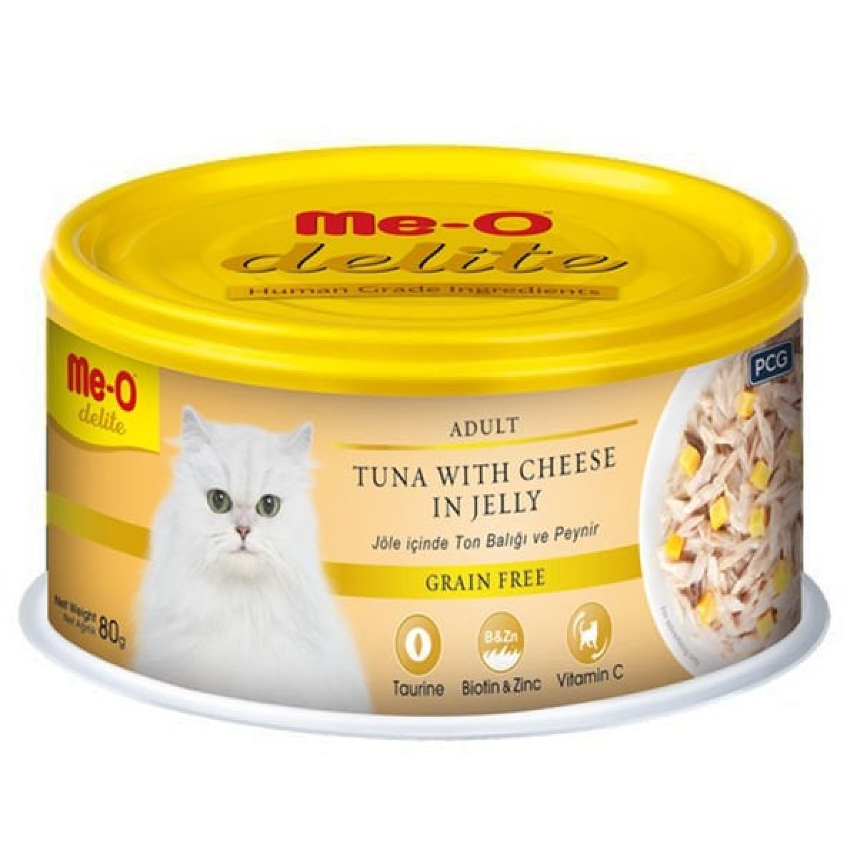 Meo Delite Tahılsız Jöleli Ton Balıklı ve Peynirli Yetişkin Konserve Kedi Maması 80 Gr