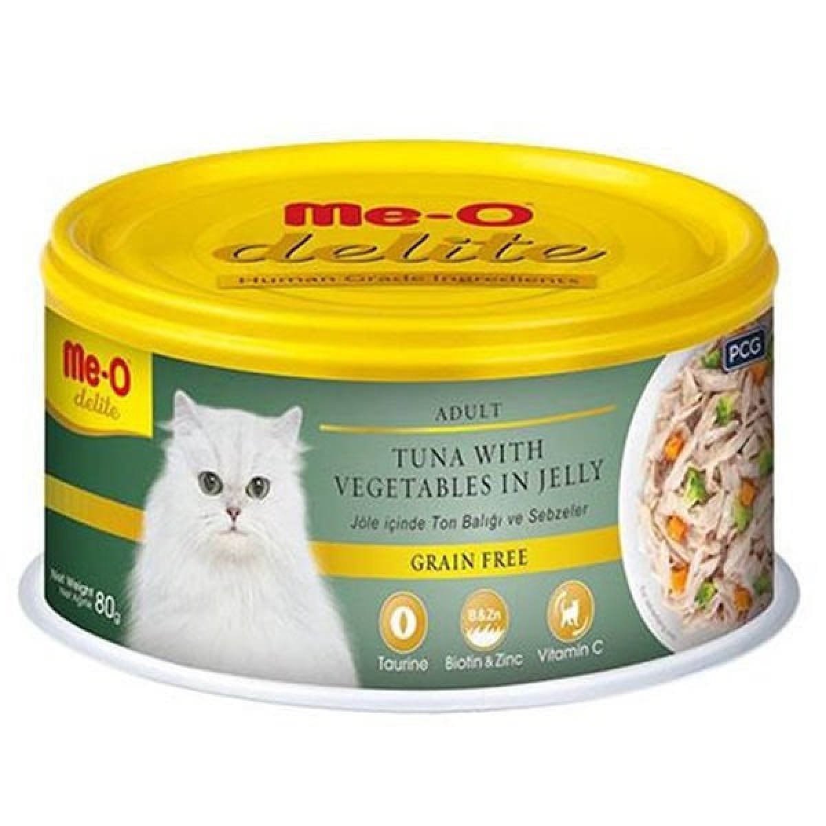 Meo Delite Tahılsız Jöleli Ton Balıklı ve Sebzeli Yetişkin Konserve Kedi Maması 80 Gr
