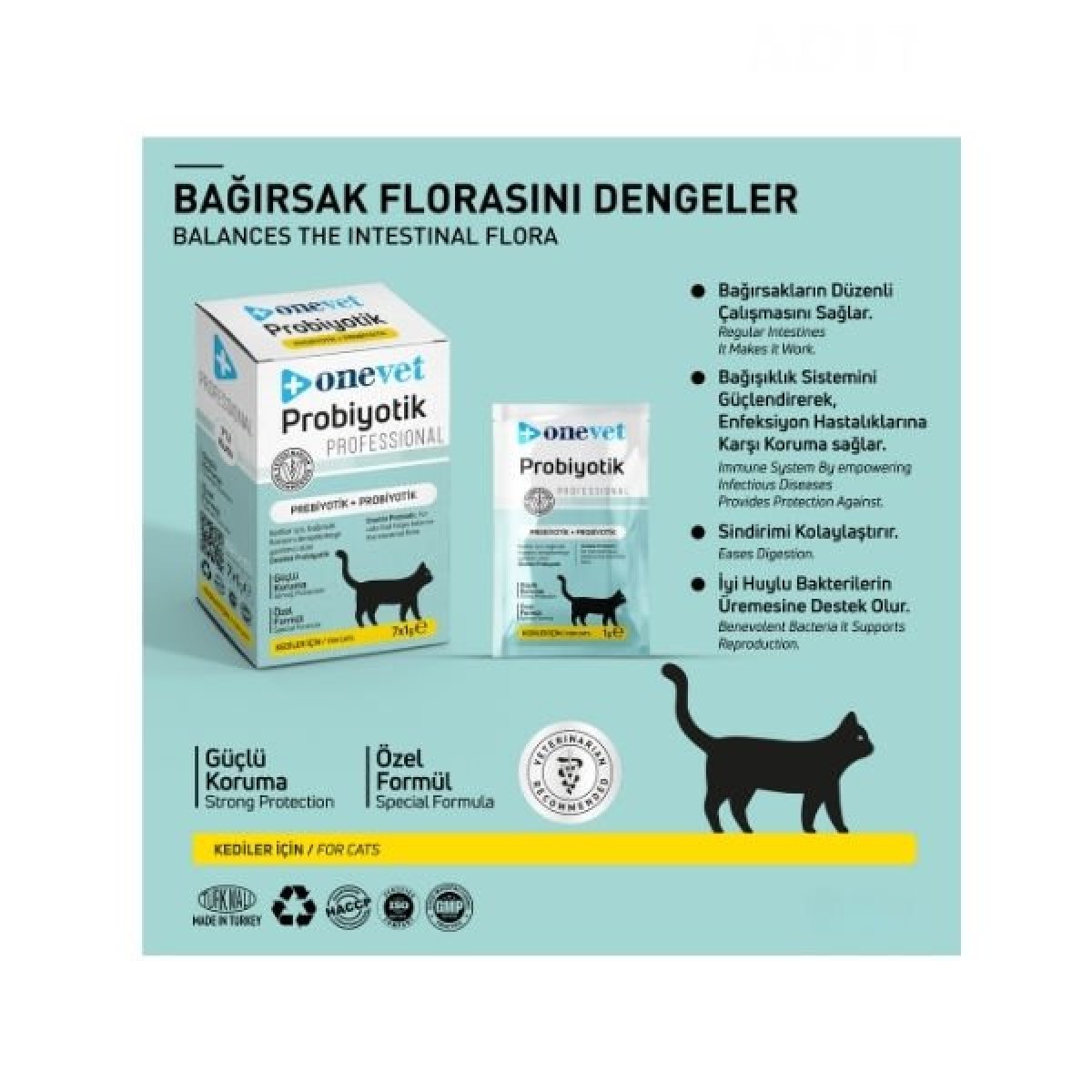 OneVet Sindirim ve Bağışıklık Güçlendirici Kediler için Probiyotik Saşe 1 Gr 30 Adet
