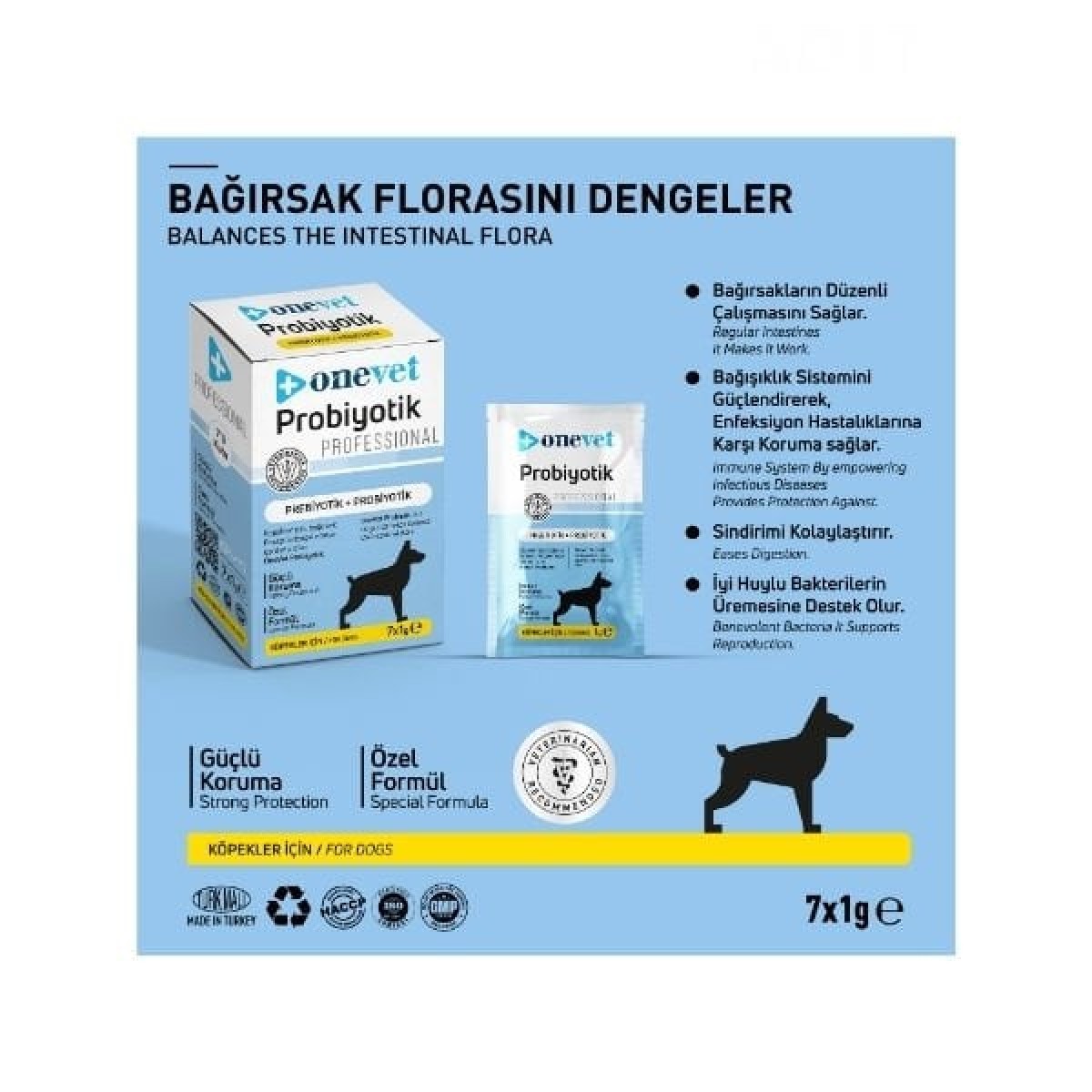 OneVet Sindirim ve Bağışıklık Güçlendirici Köpekler için Probiyotik Saşe 1 Gr 7 Adet